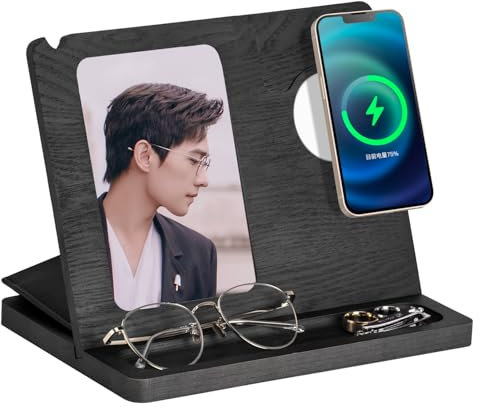 Regalo Uomo Natale Cornice in Legno Stand Docking Station Regalo per la Festa del papà Regali di Natale per Uomini Stand Portafoglio Marito Moglie Padre Compleanno Anniversario Comodino Uomo Gadget