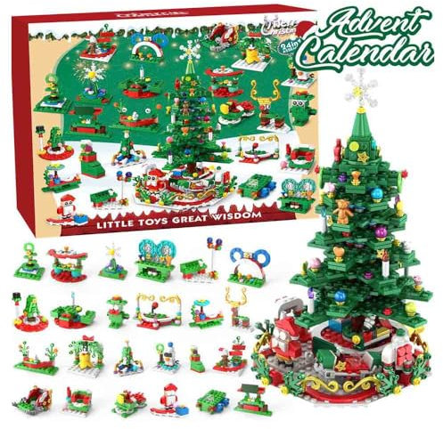 BauCIubs Adventskalender 2024 Weihnachtsbaum, Weihnachten 2024 MiniBausatz Adventskalender Kinder, 24 Tage Countdown Kalender, Adventskalender 2024 für Kinder und Erwachsene