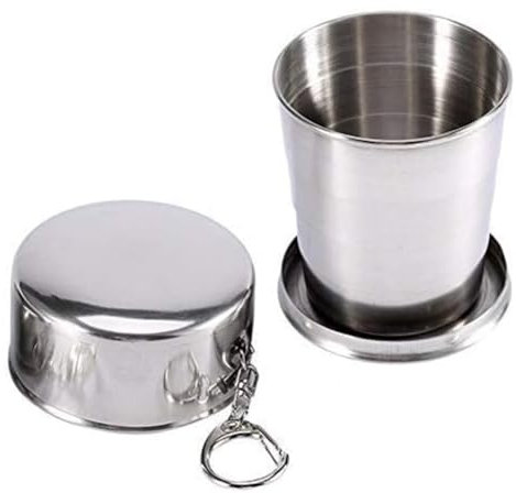 Tasse Pliable, Tasse Pliante en Acier Inoxydable, Tasse Télescopique, Mini Tasse Pliable avec Porte-clés pour le Camping, la Randonnée, le Pique-nique et les Voyages (L)