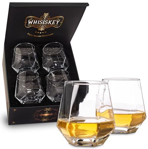 Whisiskey – Verre a Whisky - 4 Verres Diamantés (4x 300 ml) - Coffret Cadeau Homme – Verre a Rhum - Verre Whisky