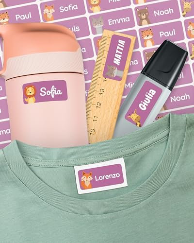 melu kids® Etiquetas para Ropa Personalizadas (180 piezas, violeta) - Sin planchar - Pegatinas Personalizadas Nombre Ropa Niños - Etiquetas Ropa Niños para pegar - Lavables a máquina