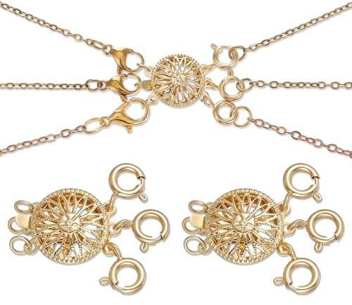 COMNICO Ketten Layering Verschluss 2 Stück Halsketten-Schichtverschluss-Trenner für Damen, Goldener Sicherheitsschmuck-Verschluss-Konverter, Silber Mehrere Verschlüsse für Stapelbare Halskettenketten
