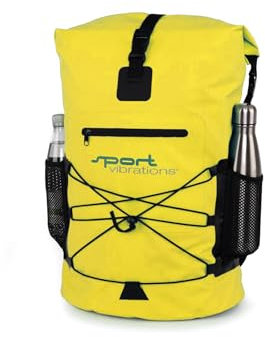 Sport Vibrations® Premium Thermo-Dry Bag Rucksack – Sehr geräumiger 30-Liter Rolltop Outdoor-Rucksack, wasserdicht, mit hochwertigem Trägersystem und praktischem Getränkehalter (Gelb)