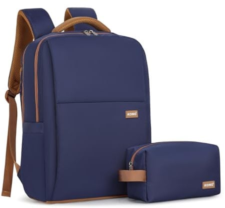 KONO Rucksack Damen, Schulrucksack Laptoptasche Wasserdicht Teenager Daypacks Backpack mit Anti Diebstahl Tasche für Arbeit Uni Reise(Blau)