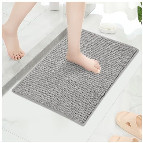 Qirc Alfombra de baño, Antideslizante, Absorbente, para baño, Grande, Suave, Lujosa, Gruesa, Lavable, para Cocina, Entrada, Dormitorio, Interior y Exterior (Gris, 40 x 60 cm)