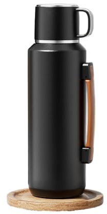 Simcat 1000ml Thermoskanne Thermosflasche 316 Edelstahl, Edelstahl Trinkflasche (hält 24 Stunden), Thermobecher, Isolierbecher, Isolierflasche mit Becher,Separater Teekammer (Schwarz, 1000 ml)