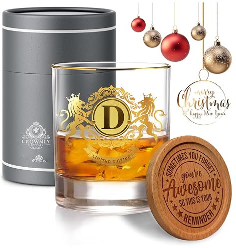 CROWNLY CRYSTAL® Verre à Whisky - Cadeau Original pour Homme, Anniversaire, Ado Garçon, Retraite, Beau-Frère, Grand-Père - Idée Cadeau (D)