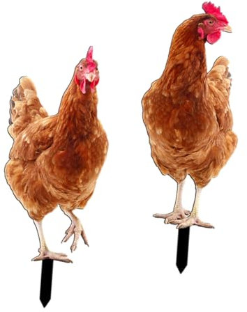 FONDOTIN Gartendeko 2er Set Realistische Hühner Gartenstecker Bunte Garten Dekoration Für Vorgarten Und Garten Hühner Yard Zeichen Aus Wetterfestem Material Pflanzstecker Für Draussen Wetterfest