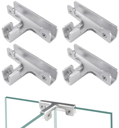 Lyeteung 4 Piezas 11.5mm Abrazadera de Vidrio, Aleación de Aluminio Abrazadera de Cristal, Ajustable Soporte para Estante de Cristal, Soporte Vidrio, para Vidrio de 7-10 mm de Grosor, Forma de T