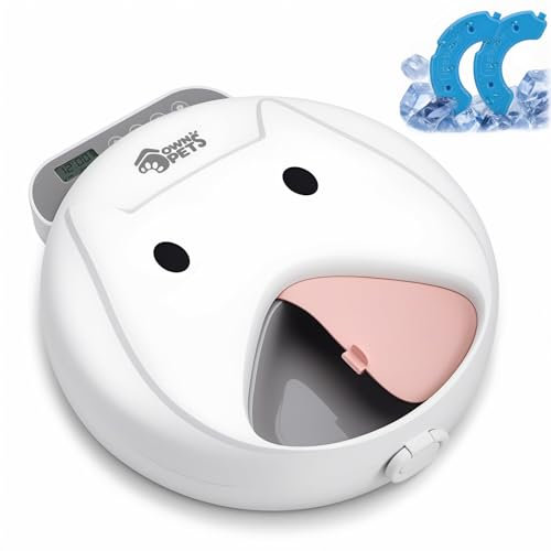Ownpets Automatic Cat Feeder Wet Food, 4 Bowls Cordless Digital Timer-Controlled Cat Dispenser, Battery Powered Pet Feeder with Two Ice Packs for Wet & Dry Food Refrigerated