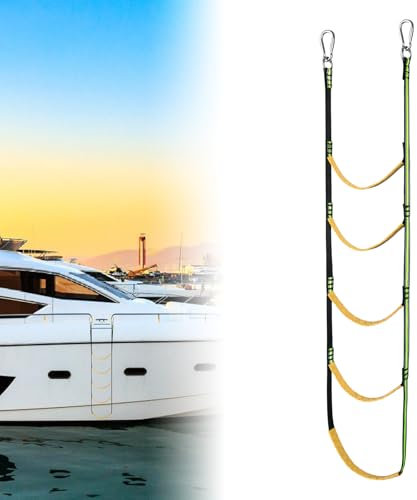 Escalera de cuerda de 5 peldaños para barcos, escalera de cuerda para barcos, plegable y desmontable para veleros, botes hinchables, kayaks, piragüismo