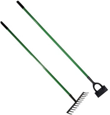2 Piece Garden Lawn Rake & Dutch Hoe - Gardening Soil Raking Farm Set Handle | Heavy Duty Carbon Steel | Cultivating All Types Of Soil | Garden Dutch Hoe Tool for Edging & Planting - 2pc