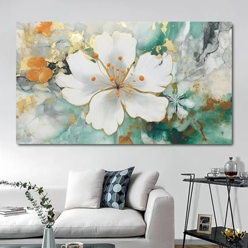 LIMAIDUO Peinture abstraite fleur texture marbre peinture sur toile art doré fleur dorée affiches et impressions décoration murale 70x100cm sans cadre