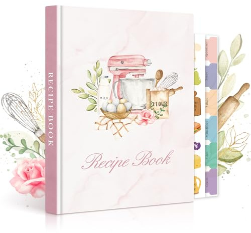Lanpn Rezeptbuch Kochbuch zum Selberschreiben, A5 Rezepte Buch zum Ausfüllen, Leder Hardcover Recipe Book Selbst Schreiben, DIY Cookbook Backbuch Schreiben Meine Rezepte, Rosa, Englisch