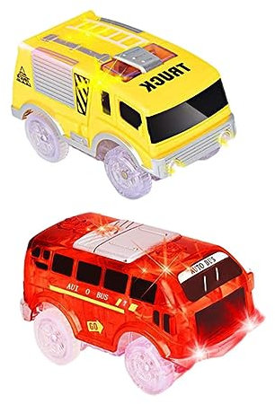 BESPORTBLE 2Stücke Elektrische Spielzeugautos Mit LED Beleuchtung Pädagogisches Autospielzeug Für Bus Und Gelbem Baucontainer Für Jungen