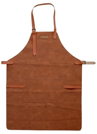 Le Bouscatier - Delantal de cocina de piel para barbacoa, plancha, brasero, parrilla ajustable, resistente y ligero, ideal para cocina exterior e interior, protección de torso y muslos, marrón claro