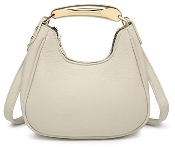JFY Top Zip Closure Metal Handle Grab Bag (Beige)