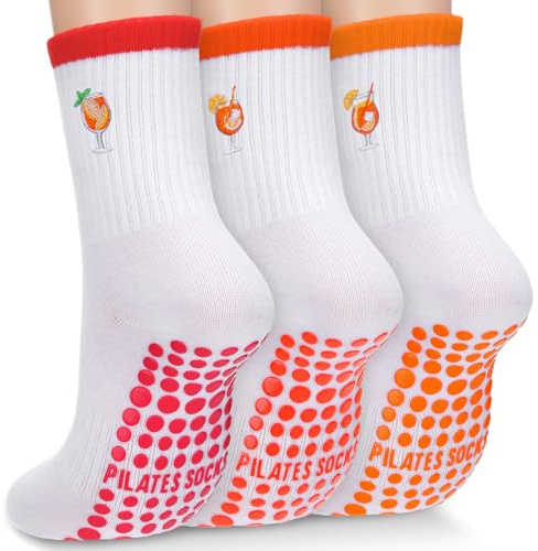 Boyiee 3 Paar Pilates Socken Damen Rutschfeste Yogasocken Spritz Muster | Größen 35-42, Lustige Baumwollsocken mit Cocktailmuster, Sportsocken, Geschenk für Cocktailliebhaber, Geburtstag Weihnachten