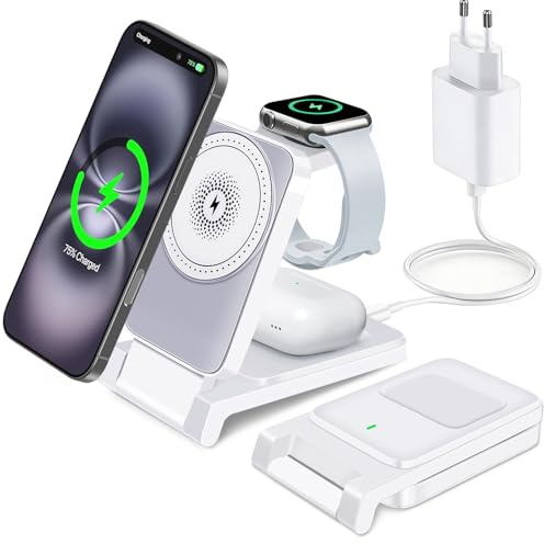 Ladestation Für Apple Watch Und iPhone,3 in 1 Faltbares Wireless Charger,Schnellladung Ladegerät,Induktive Ladestation,Für Apple Watch,Für iPhone 17/16/15/14/13/12,Für AirPods Pro/3 & AirPods 2