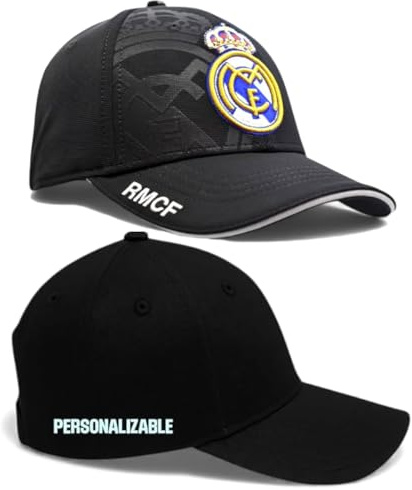 Real Madrid - Gorra Negra Personalizable | Bordado a Mano o DTF-Serigrafía | Ajuste Unisex | Estilo Deportivo | Fanwear Inspirado | Regalo Ideal Madridistas