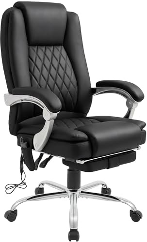 CLP Bürostuhl ergonomisch mit Massagefunktion Rubia, Schreibtischstuhl mit Heizfunktion und Fußablage, Drehstuhl höhenverstellbar bis 150 kg, Farbe:schwarz