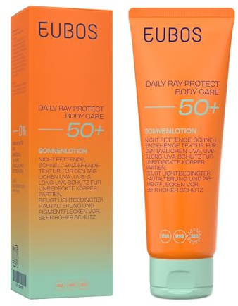 EUBOS DAILY RAY PROTECT | BODY SONNENLOTION LSF 50+| Sehr hoher Sonnenschutz für den Körper | Breitbandschutz UVA/UVB | Mit Allantoin & Vitamin E | Wasserfest | Vegan | Ohne Mikroplastik | 200ml