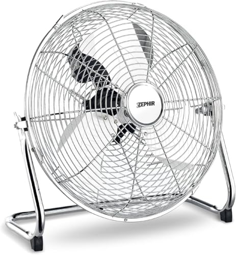 Ventilatore Industriale ZephirPF45CR da Pavimento 45 cm 120W 3 Velocità Inclinazione Regolabile Struttura in Metallo Cromato, Silenzioso Ideale per Casa Ufficio e Ambienti di Lavoro