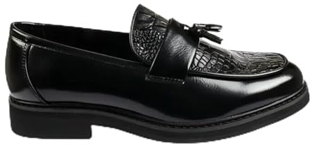 Infinity Leather Dolcetto Herren-Loafer aus schwarzem Kunstleder mit Quasten und Profilsohle