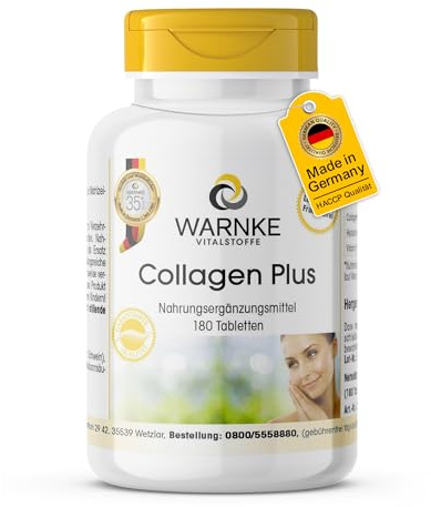 Collagen Tabletten - mit Hyaluronsäure und Vitamin C - hochdosiert - 180 Tabletten | Warnke Vitalstoffe - Deutsche Apothekenqualität