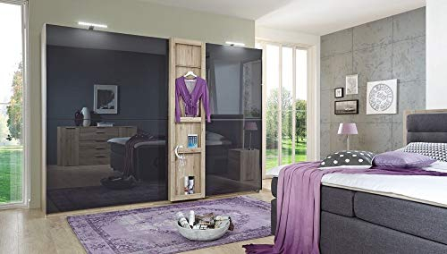 Beauty.Scouts Schwebetürenschrank Bee Beauty III, Kleiderschrank, Schlafzimmerschrank, Schrank, Glastüren, modern, Schlafzimmermöbel, Schwarzeiche Nachbildung, Glasfront, 300x220x65cm