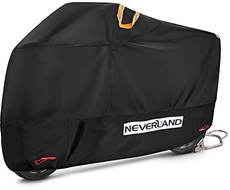 NEVERLAND Motorbike Cover - Waterproof Motorcycle Rain Cover - Outdoor Storage - Heavy Duty Reflective Strips Vents L (220 * 95 * 110cm/86.5 * 37.4 * 43.3 inch)