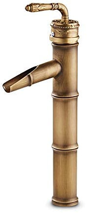 Kinaree Wasserfall Waschtisch Armatur Bambus III – Messing Einhandmischer in Retro – Bambus – Optik | Mischbaterie für Aufsatz Waschbecken…