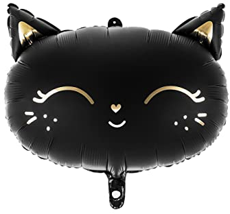 PartyDeco Folienballon Katze Schwarz – Lustiger Kätzchen Ballon aus Matter Folie mit goldfarbenen Akzenten, Maße ca. 48 x 36 cm, Perfekt für Geburtstagsfeiern, Tierliebhaber und besondere Anlässe