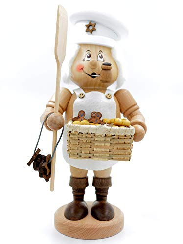 Kuhnert - Original Erzgebirgische Holzkunst Räuchermann Räucherfigur Wichtel 35cm - Bäcker Weiss