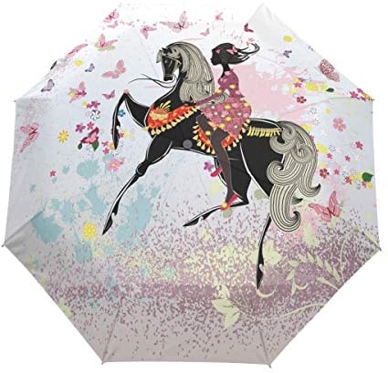 Rosa Pferd Mädchen Regenschirm Auf-Zu Automatik Taschenschirm Winddichter Umbrella Klein Leicht Schirm Kompakt Schirme für Jungen Mädchen Reise Strand Frauen