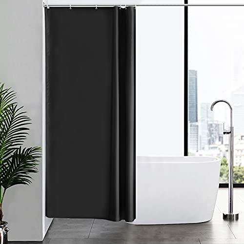 Furlinic Rideau de Douche Tissu Anti Moisissure en Polyester Lavable Noir Petits Rideaux de Bain Textile Imperméable Lesté pour Baignoire avec 6 Crochets 100x200cm