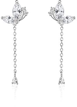 SLUYNZ 925 Sterling Silber CZ Schmetterling Kette Ohrringe für Damen Kette Ohrringe Ohrhänger Schmetterling Quasten Ohrringe Baumeln Ohrringe