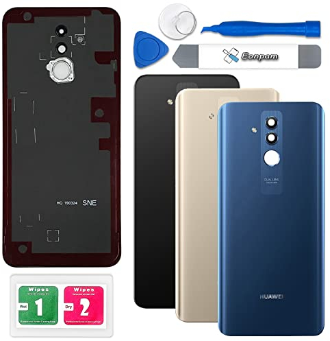 Eonpam Tapa Trasera Vidrio Original para Huawei Mate 20 Lite Parte Trasera Reemplazo de Cristal Trasero con Lente de Cámara + Kit de Reparación (Azul)