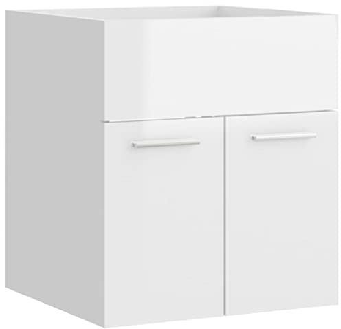 vidaXL Armoire d'Évier, Meuble de Rangement avec Compartiment et Porte, Armoire de Toilette Salle de Bain Intérieur, Blanc Brillant Bois d’Ingénierie