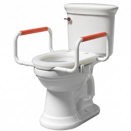 R&T Toilet Seat Riser 2'' Raised Seat with Removable Padded Handles Fit for Elongated Toilets