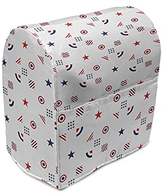 ABAKUHAUS USA Standmixerabdeckung, Viertel von Juli Squares, Küchengerät Taschenhülle mit Taschen, 36 x 39 x 24 cm, Indigo Rot Weiß