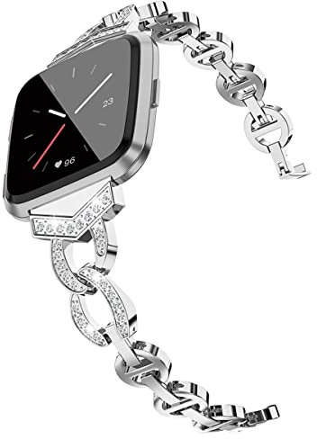 Aliwisdom Glänzendes Ersatzarmbänder 18mm 20mm 22mm für Smartwatch, Smartwatch Zubehör Legierung Metall Glitzern Strass Uhrenarmband Schnellverschluss Armband für Damen (20 mm, Silber)