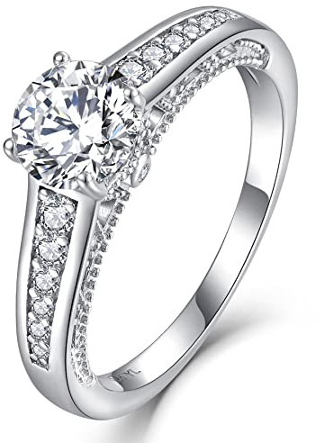 YL Verlobungsring 925 Sterling Silber Schliff 5A Weißer Zirkonia CZ Hochzeitsversprechen Ring für Damen Braut(Größe 60)