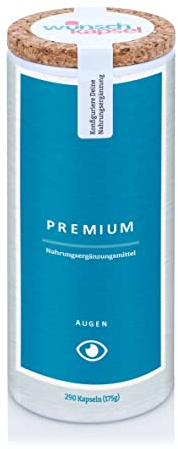 Wunschkapsel Augen Premium Ergänzung | Unterstützt die Sehkraft | mit FloraGo (Lutein und Zeaxanthin),GSH und Hopfen | XXL-Reichweite mit 290 Kapseln aus deutscher Manufaktur
