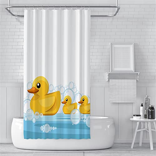 Guofuos Gelbe Ente Duschvorhang 90x180cm Duschvorhäng Anti Schimmel,Wasserabweisend Stoff Duschrollo Waschbar,3D Draussen Bad Vorhang Schnell Trocknend,Badewanne Badezimmer Decor Vorhänge