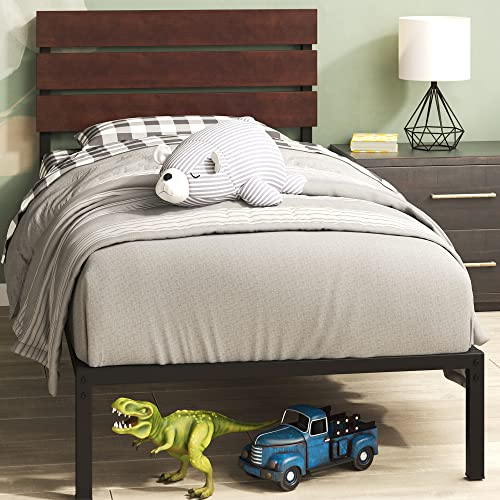 Zinus Figari Bett 90x200 cm - Höhe 31cm mit Stauraum unter dem Bett - Nachhaltiger Bambus- und Metall-Plattformbettrahmen mit Lattenkopfteil - Braun und Schwarz