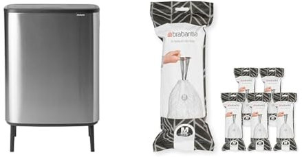 Brabantia Bo Touch Bin HI - 1 x 60 Litre Inner Bucket (Matt Steel FPP) Waste/Recycling Kitchen Bin + M Liners Multipack Box (120 rolls)