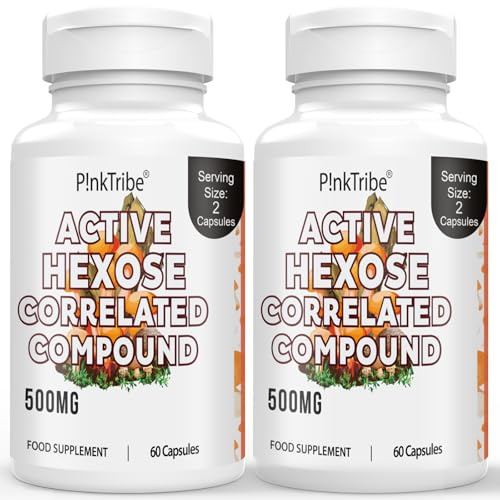 Active Hexose Correlated Compound, Mushroom-Derived Ingredient, Rich in Acetylated Alpha-Glucans and Beta-Glucans, 500mg per Serving, 60 Veggie Capsules (Pack of 2)