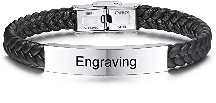 AOTXOXTOA Personalisierte Name Armband Für Frauen Maßgeschneiderte Armbänder Für Jungen Männer Mädchen Edelstahl Echtes Leder Gravur Geflochtene Manschette Einstellbar