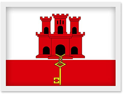 Artery8 Gibraltar National Flag Patriotic Vexillology World Flags Country Region Poster Artwork Framed Wall Art Print A4